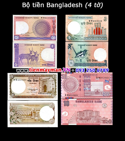 Bộ tiền Bangladesh 4 tờ 1 2 5 10 Taka