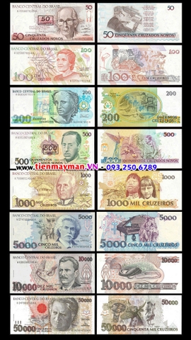 Bộ tiền Brazil 8 tờ 50 100 200 500 1000 5000 10000 50000 Cruzeiros