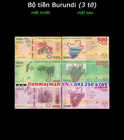 Bộ tiền Burundi 3 tờ 500 1000 2000 Francs