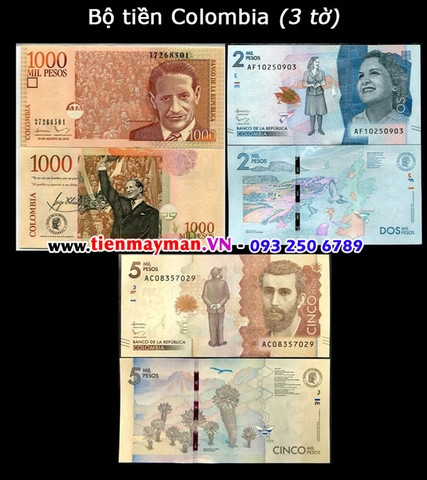 Bộ tiền Colombia 3 tờ 1000 2000 5000 Pesos