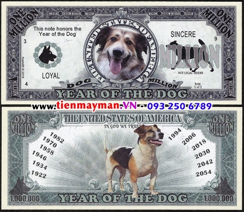 Tiền hình con Chó 1 triệu USD Mỹ lưu niệm