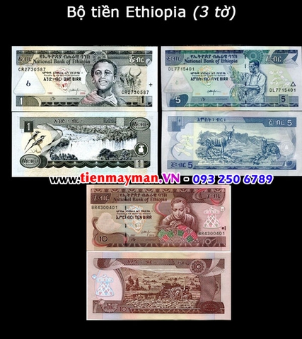 Bộ tiền Ethiopia 3 tờ 1 5 10 Birr