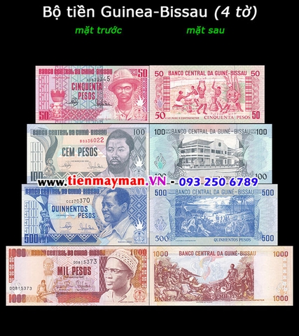 Bộ tiền Guinea Bissau 4 tờ 20 50 500 1000 Pesos