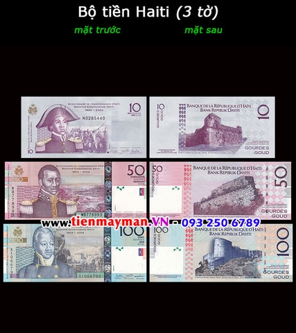 Bộ tiền Haiti 3 tờ 10 50 100 Gourdes