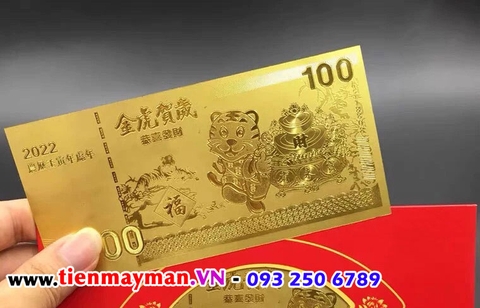 Tiền 100 Macao con cọp mạ vàng plastic (mẫu 4)