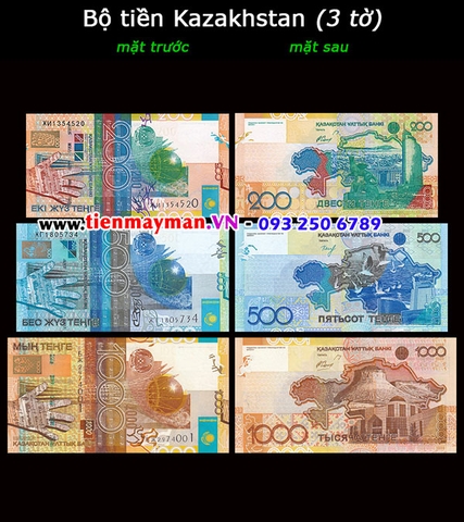 Bộ tiền Kazakhstan 3 tờ 200 500 1000 Tenge