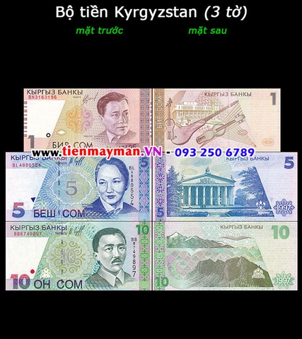 Bộ tiền Kyrgyzstan 3 tờ 1 5 10 Som