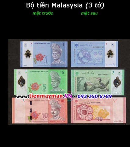 Bộ tiền Malaysia 3 tờ 1 5 10 Ringgit