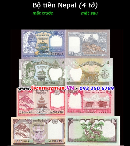 Bộ tiền Nepal 4 tờ 1 2 5 10 Rupees