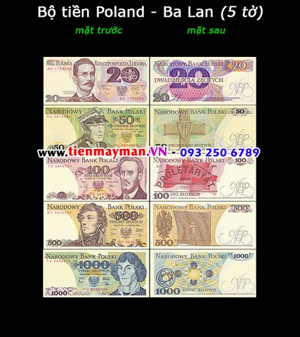 Bộ tiền Poland - Ba Lan 5 tờ 20 50 100 500 1000 Zlotych