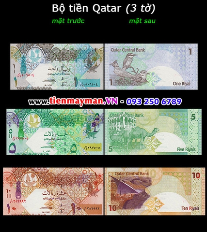 Bộ tiền Qatar 3 tờ 1 5 10 Riyals