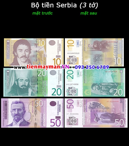 Bộ tiền Serbia 3 tờ 10 20 50 Dinara 2013