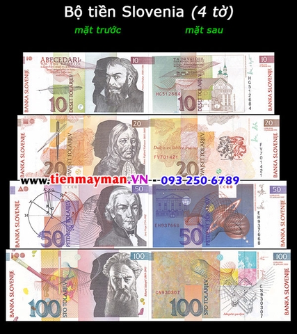 Bộ tiền Slovenia 4 tờ 10 20 50 100 Tolarjev