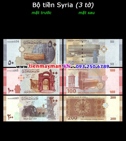 Bộ tiền Syria 3 tờ 50 100 200 Pounds 2009