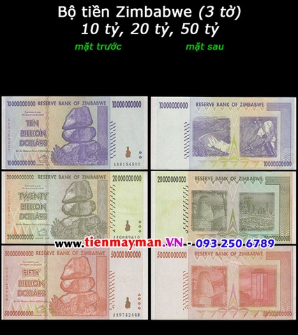 Bộ Tiền Zimbabwe 3 Tờ 10 Tỷ 20 Tỷ 50 Tỷ Dollar