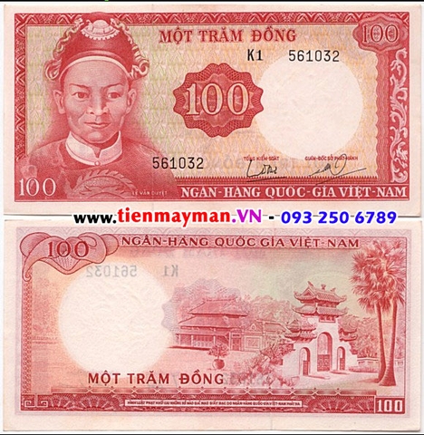 100 Đồng Lê Văn Duyệt 1966 in chìm Đầu Rồng P-19a