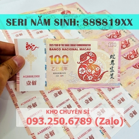 Tiền hình con rắn 100 Macao lưu niệm SERI NĂM SINH