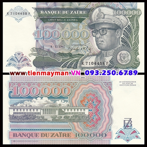 Zaire 100000 Makuta 1992 UNC