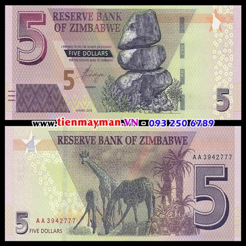 Tiền giấy Zimbabwe 5 Dollar 2019 UNC