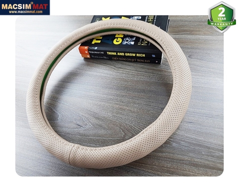 Bọc vô lăng cao cấp Macsim mã 8932 màu be - Chất liệu da thật 100%, khâu tay thủ công size M phù hợp các loại xe