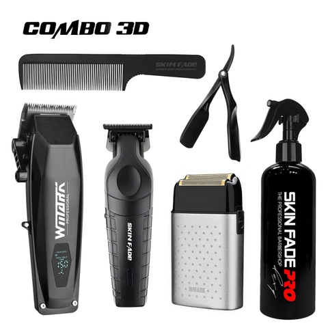 Combo 3D WMARK | Tông đơ pin NG-125 + Tông viền Skin Fade L10 + Cạo khô NG-998