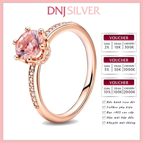 Nhẫn bạc 925 cao cấp - Nhẫn Pink Sparkling Crown Solitaire