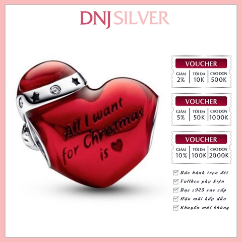 [Chính hãng] Charm bạc 925 cao cấp - Charm Christmas heart thích hợp để mix vòng tay charm bạc cao cấp - DN523