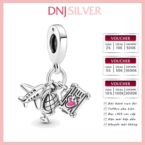 [Chính hãng] Charm bạc 925 cao cấp - Charm Airplane, Globe & Suitcase Dangle thích hợp để mix vòng tay charm bạc cao cấp - DN747