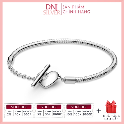 Vòng tay charm bạc 925 cao cấp - Vòng charm Moments Heart T-Bar Snake Chain - Vòng tay dành cho nam và nữ - Vòng mềm