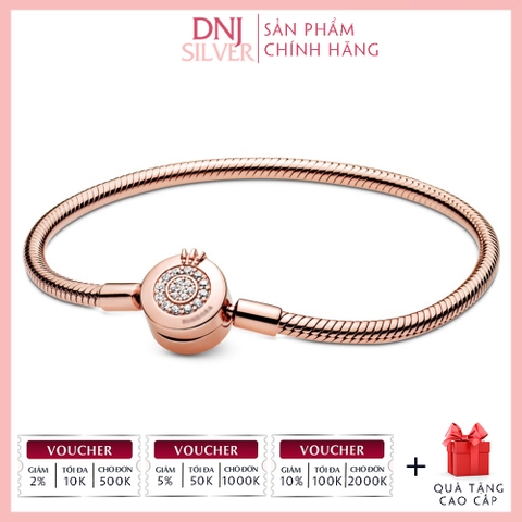 Vòng tay charm bạc 925 cao cấp - Vòng charm Moments Sparkling Crown O Snake Chain - Vòng tay dành cho nam và nữ - Vòng mềm