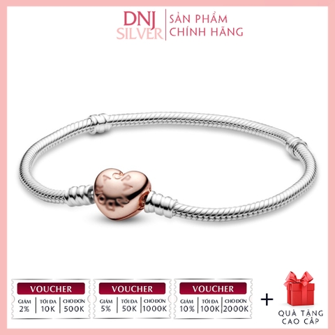 Vòng tay charm bạc 925 cao cấp - Vòng charm Moments Heart Clasp Snake Chain - Vòng tay dành cho nam và nữ - Vòng mềm