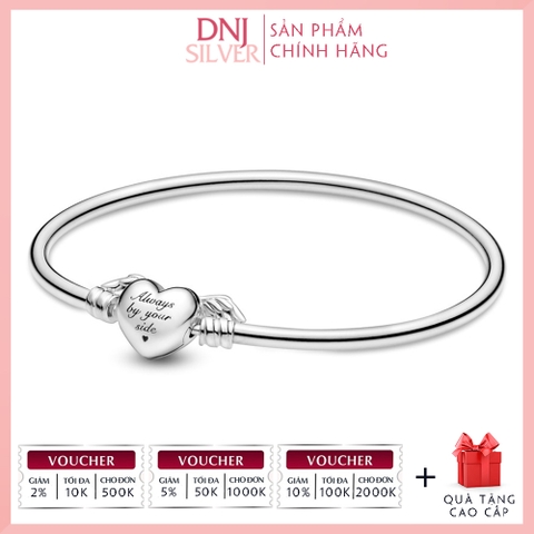 Vòng tay charm bạc 925 cao cấp - Vòng Moments Winged Heart Bangle - Vòng tay dành cho nam và nữ