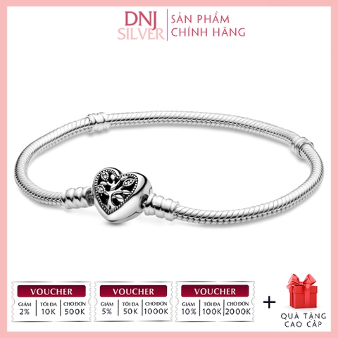 Vòng tay charm bạc 925 cao cấp - Vòng charm Moments Family Tree Heart Clasp Snake Chain - Vòng tay dành cho nam và nữ - Vòng mềm