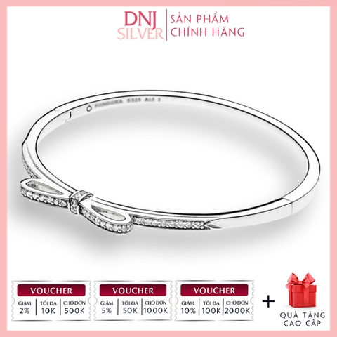 Vòng tay charm bạc 925 cao cấp - Vòng charm Sparkling Bow Bangle - Vòng tay dành cho nam và nữ