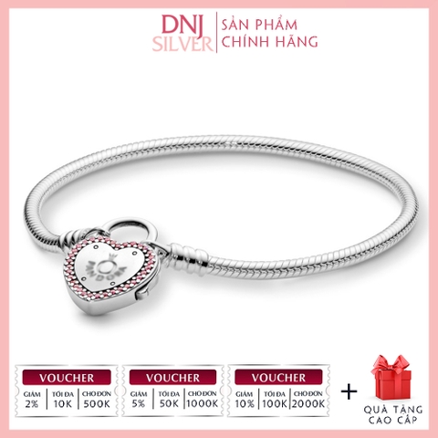 Vòng tay charm bạc 925 cao cấp - Vòng charm Moments Heart Padlock Clasp Snake Chain - Vòng tay dành cho nam và nữ - Vòng mềm