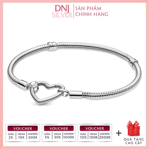 Vòng tay charm bạc 925 cao cấp - Vòng charm Moments Heart Closure Snake Chain - Vòng tay dành cho nam và nữ - Vòng mềm