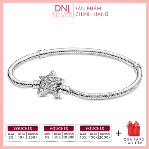 Vòng tay charm bạc 925 cao cấp - Vòng charm Moments Asymmetric Star Clasp Snake Chain - Vòng tay dành cho nam và nữ - Vòng mềm