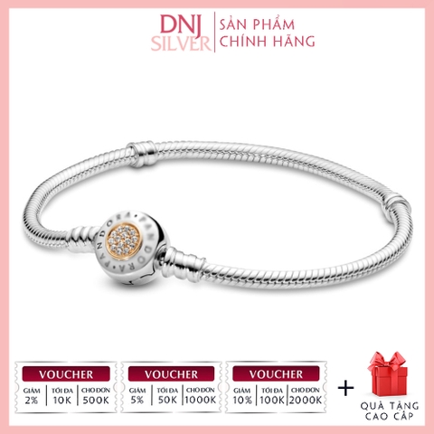 Vòng tay charm bạc 925 cao cấp - Vòng charm Moments Logo Clasp Snake Chain - Vòng tay dành cho nam và nữ - Vòng mềm