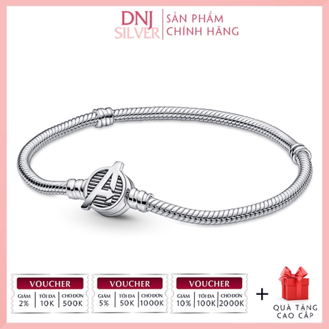 Vòng tay charm bạc 925 cao cấp - Vòng charm Marvel The Avengers Logo Clasp Snake Chain - Vòng tay dành cho nam và nữ