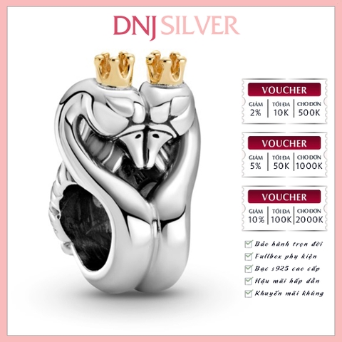 [Chính hãng] Charm bạc 925 cao cấp - Charm Two-tone Swans & Heart thích hợp để mix vòng tay charm bạc cao cấp - DN123