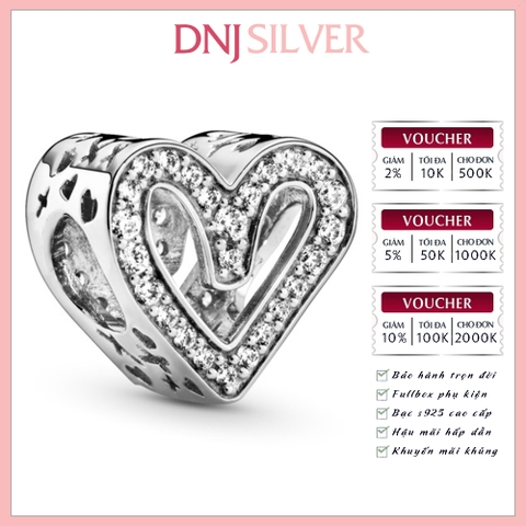 [Chính hãng] Charm bạc 925 cao cấp - Charm Sparkling Freehand Heart thích hợp để mix vòng tay charm bạc cao cấp - DN054