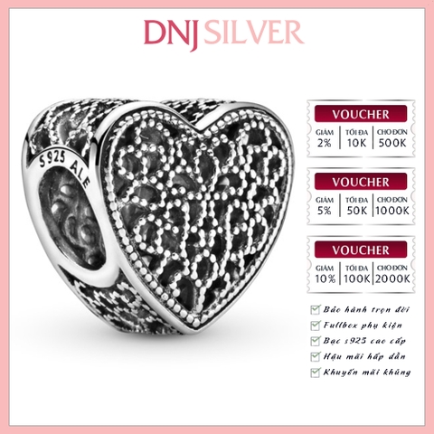 [Chính hãng] Charm bạc 925 cao cấp - Charm Openwork Heart thích hợp để mix vòng tay charm bạc cao cấp - DN423