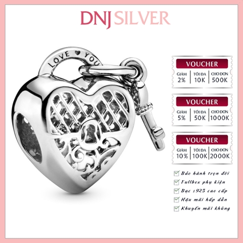 [Chính hãng] Charm bạc 925 cao cấp - Charm Love You Heart Padlock thích hợp để mix vòng tay charm bạc cao cấp - DN146