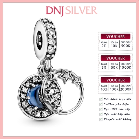 [Chính hãng] Charm bạc 925 cao cấp - Charm Blue Night Sky Crescent Moon & Stars Dangle thích hợp để mix vòng tay charm bạc cao cấp - DN016