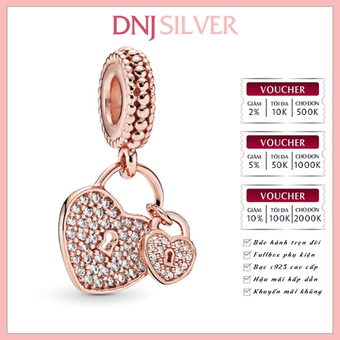 [Chính hãng] Charm bạc 925 cao cấp - Charm RoseGold Pavé Heart Padlocks Dangle thích hợp để mix vòng tay charm bạc cao cấp - DN024