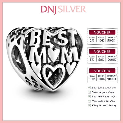 [Chính hãng] Charm bạc 925 cao cấp - Charm Best Mother Openwork Heart thích hợp để mix vòng tay charm bạc cao cấp - DN432