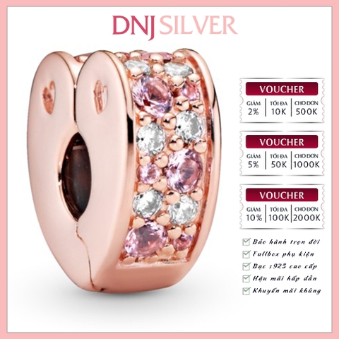 [Chính hãng] Charm bạc 925 cao cấp - Charm  Pink Pavé Heart Clip thích hợp để mix vòng tay charm bạc cao cấp - DN207