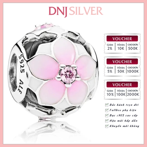 [Chính hãng] Charm bạc 925 cao cấp - Charm Openwork Pink Magnolia Flower thích hợp để mix vòng tay charm bạc cao cấp - DN329