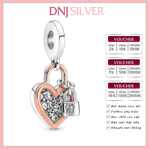 [Chính hãng] Charm bạc 925 cao cấp - Charm Heart Padlock Double Dangle thích hợp để mix vòng tay charm bạc cao cấp - DN023