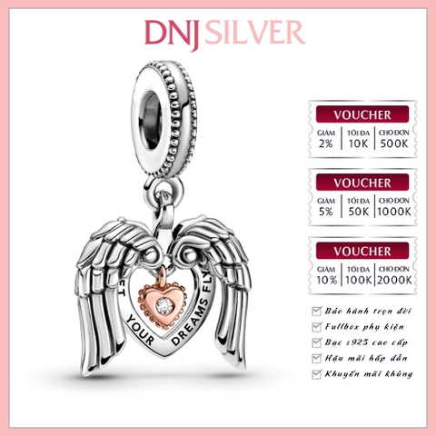 [Chính hãng] Charm bạc 925 cao cấp - Charm Club 2021 Angel Wings & Heart Dangle thích hợp để mix vòng tay charm bạc cao cấp - DN450